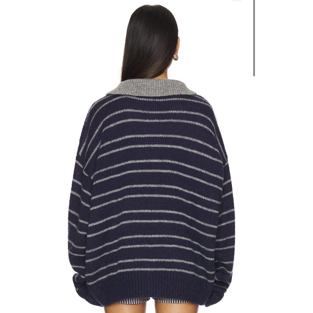 Lioness Rising Sun Jersey Stripe Polo Sweater Navy Gray Women’s S-M NWT - Picture 2 of 9